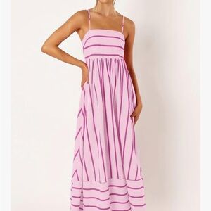 Pink Stripe Spaghetti‑Strap Maxi Dress